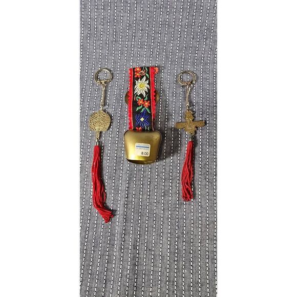 Vintage Swiss Cowbell and Vintage Enamel Asian Korea Keychains - Picture 3 of 6